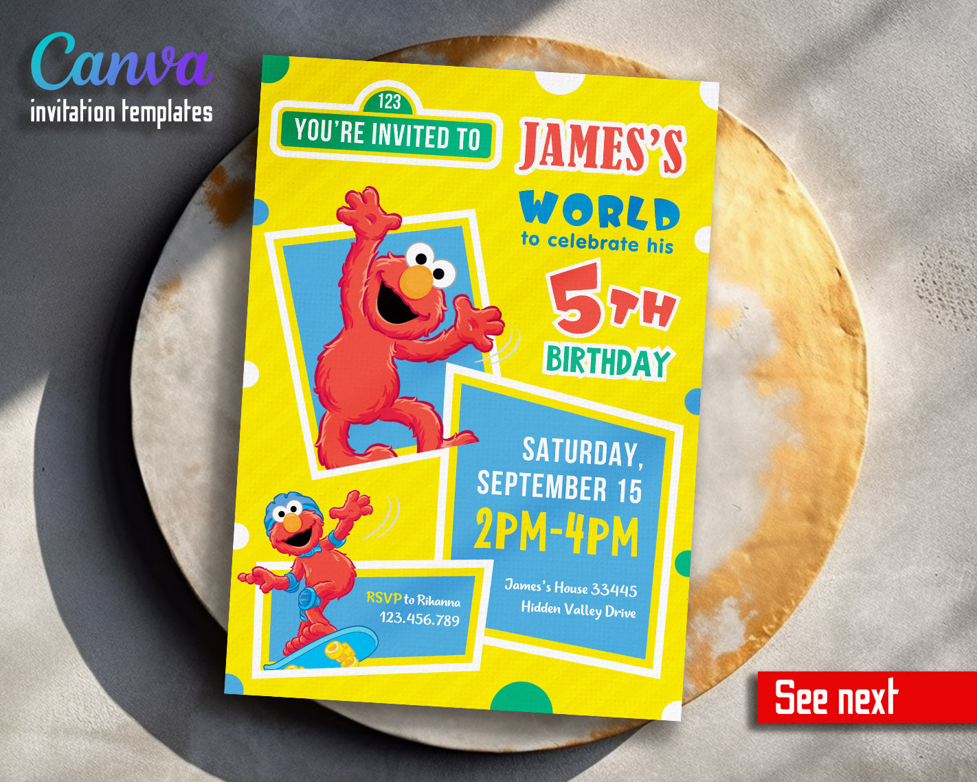 Sesame Street Elmo customizable invitation template | Share or Print |  | SI095