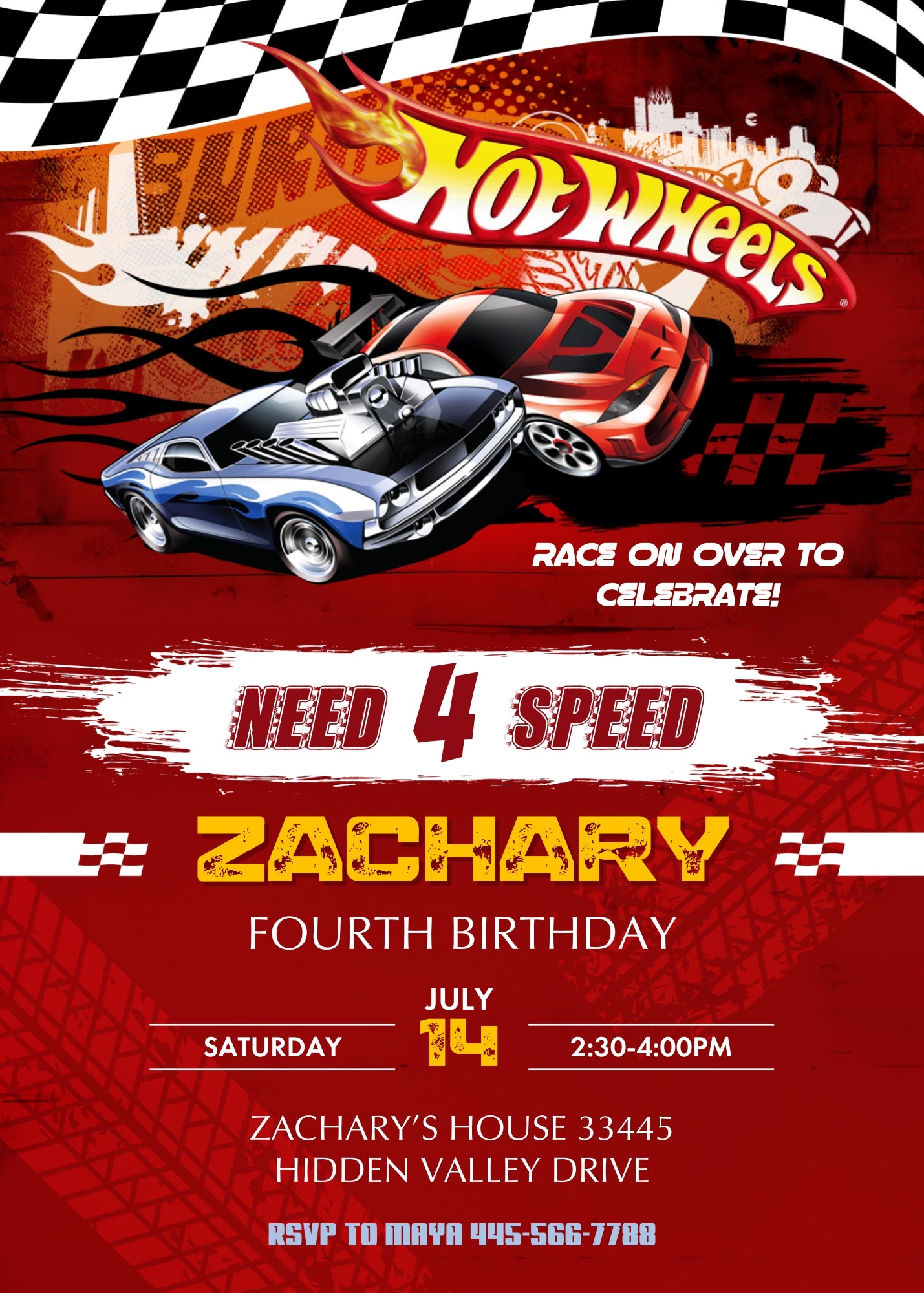 Hot Wheels Need Four Speed  customizable invitation template | Share or Print | boy | NO856