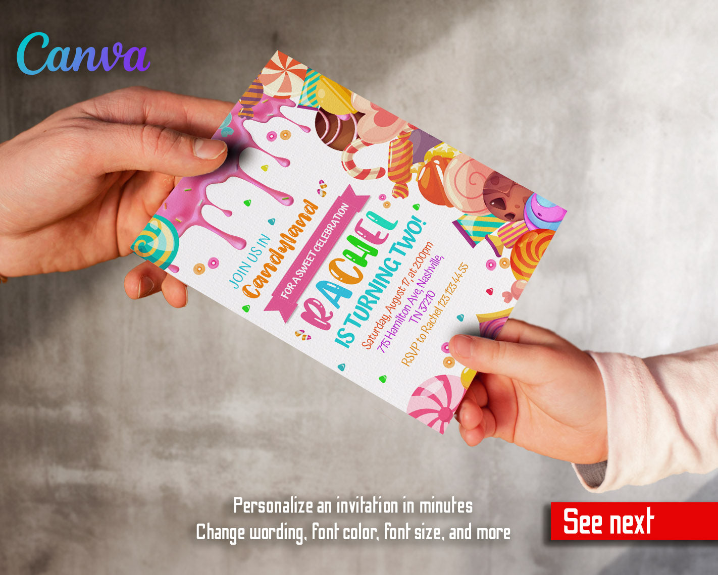 Candy Land Lollipop customizable invitation template | Share or Print | girl | FC593