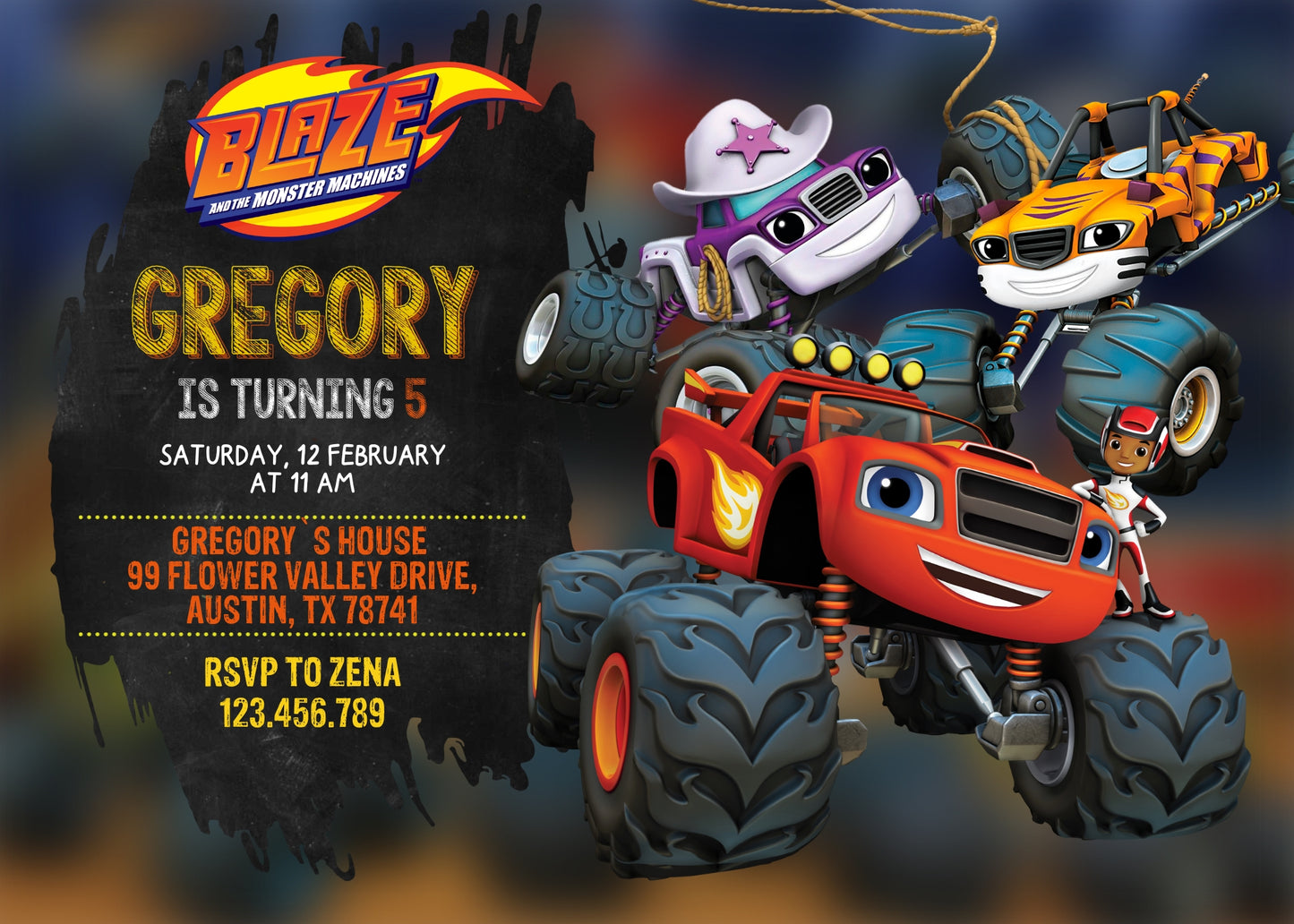 Blaze Monster Machines Trucks  customizable invitation template | Share or Print | boy | MF352