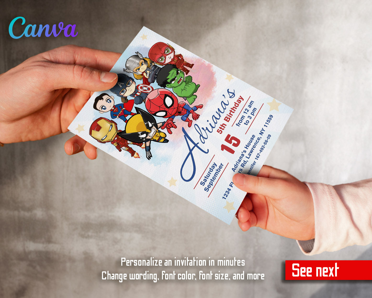 Avengers Marvel Superhero  customizable invitation template | Share or Print | boy | OL555