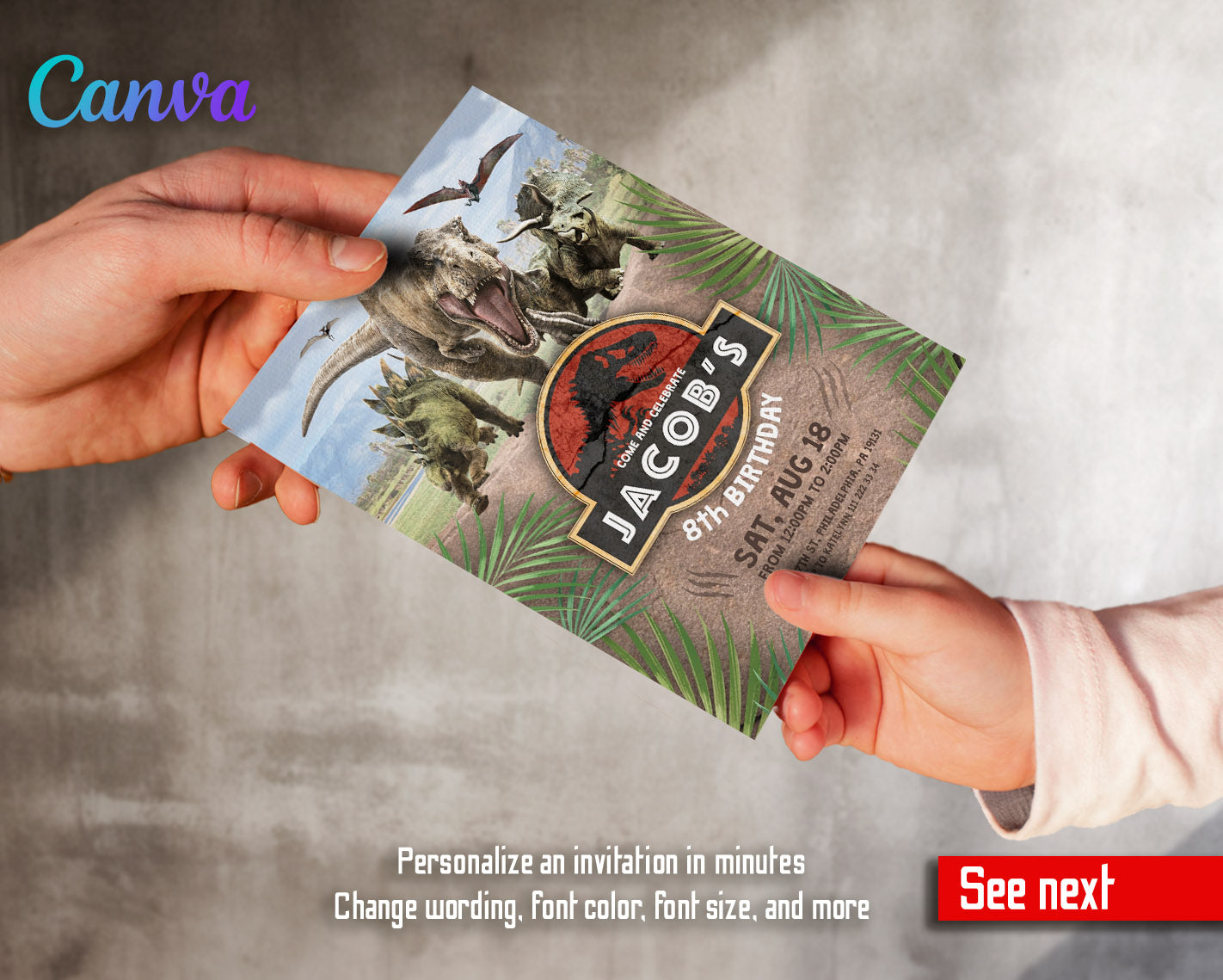 Jurassic Park Dinosaur customizable invitation template | Share or Print |  | CN736