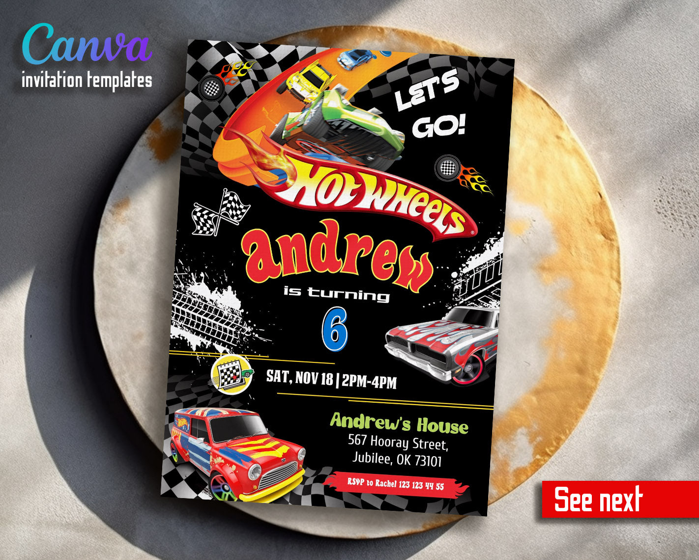 Hot Wheels Racing  customizable invitation template | Share or Print | boy | XP979