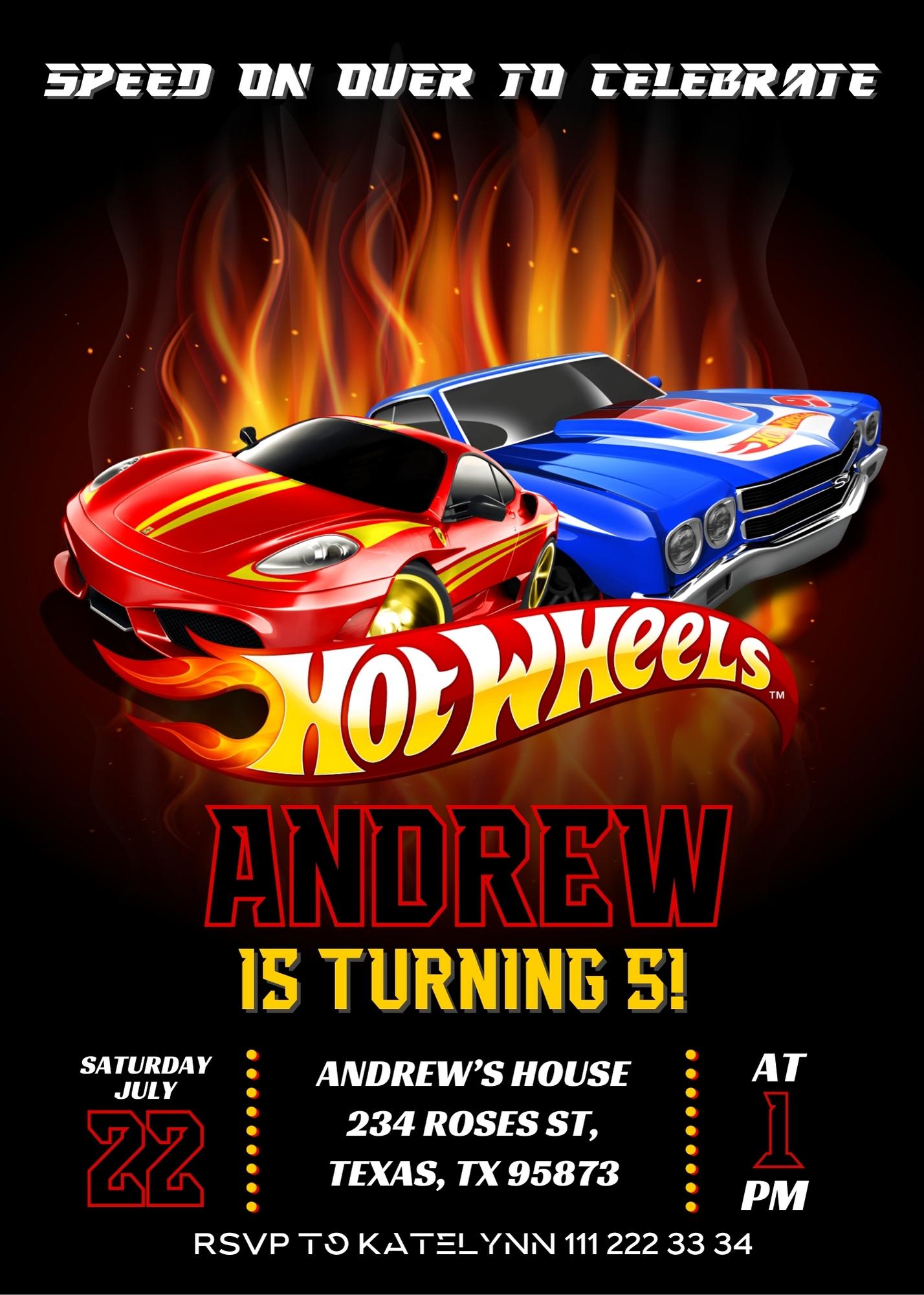 Hot Wheels customizable invite template boy | instant download | Share or Print | WI062