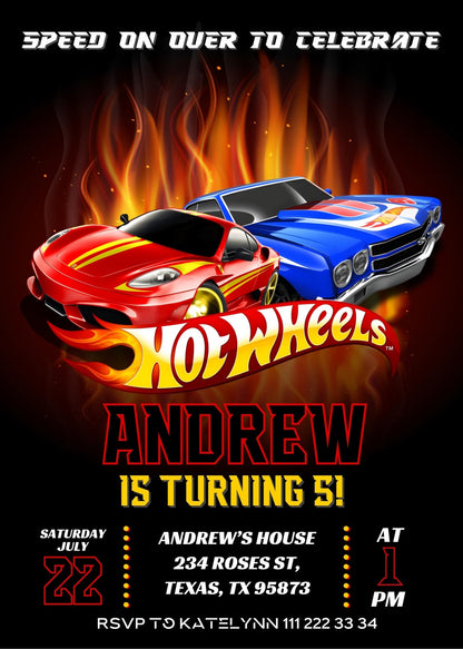 Hot Wheels customizable invite template boy | instant download | Share or Print | WI062