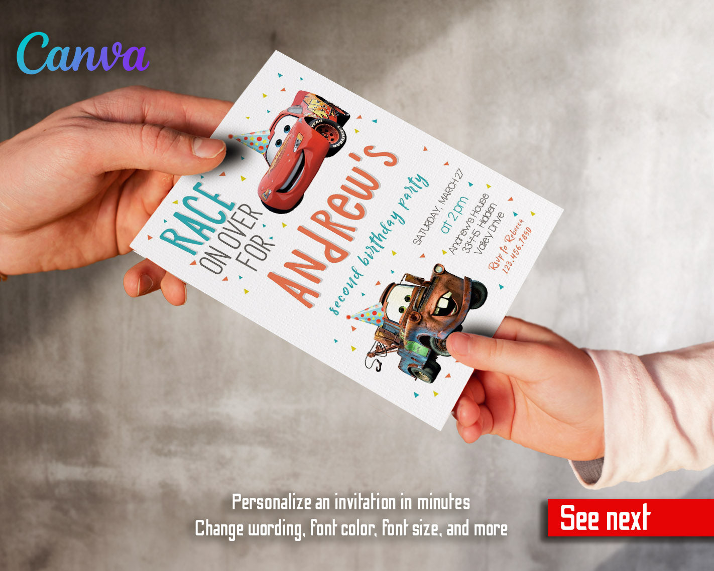 Cars Lightning McQueen customizable invitation template | Share or Print | boy | BV839