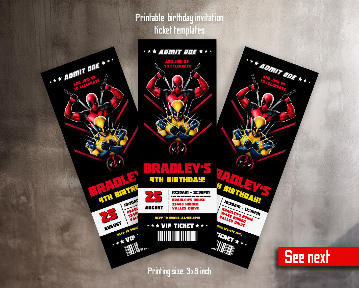 Deadpool Wolverine Marvel customizable invitation template | Share or Print | boy | EW215