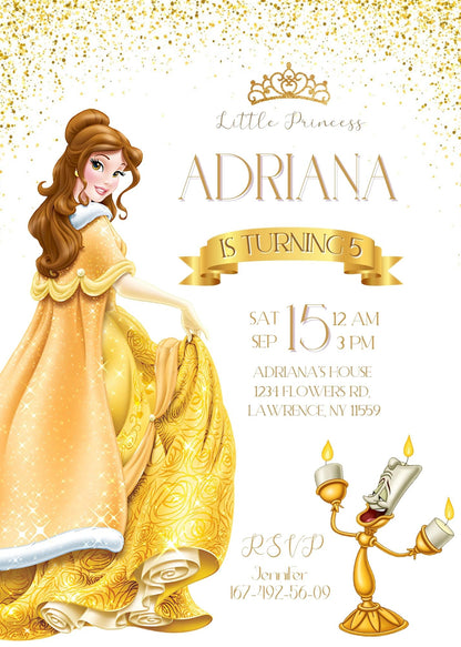 Belle Princess customizable invite template girl | instant download | Share or Print | PR115