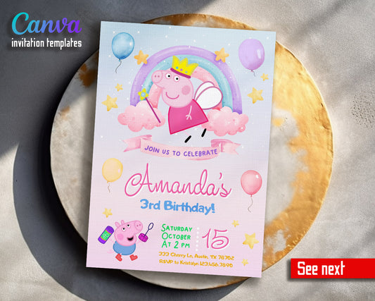 Peppa Pig customizable invitation template | Share or Print | girl | BQ268