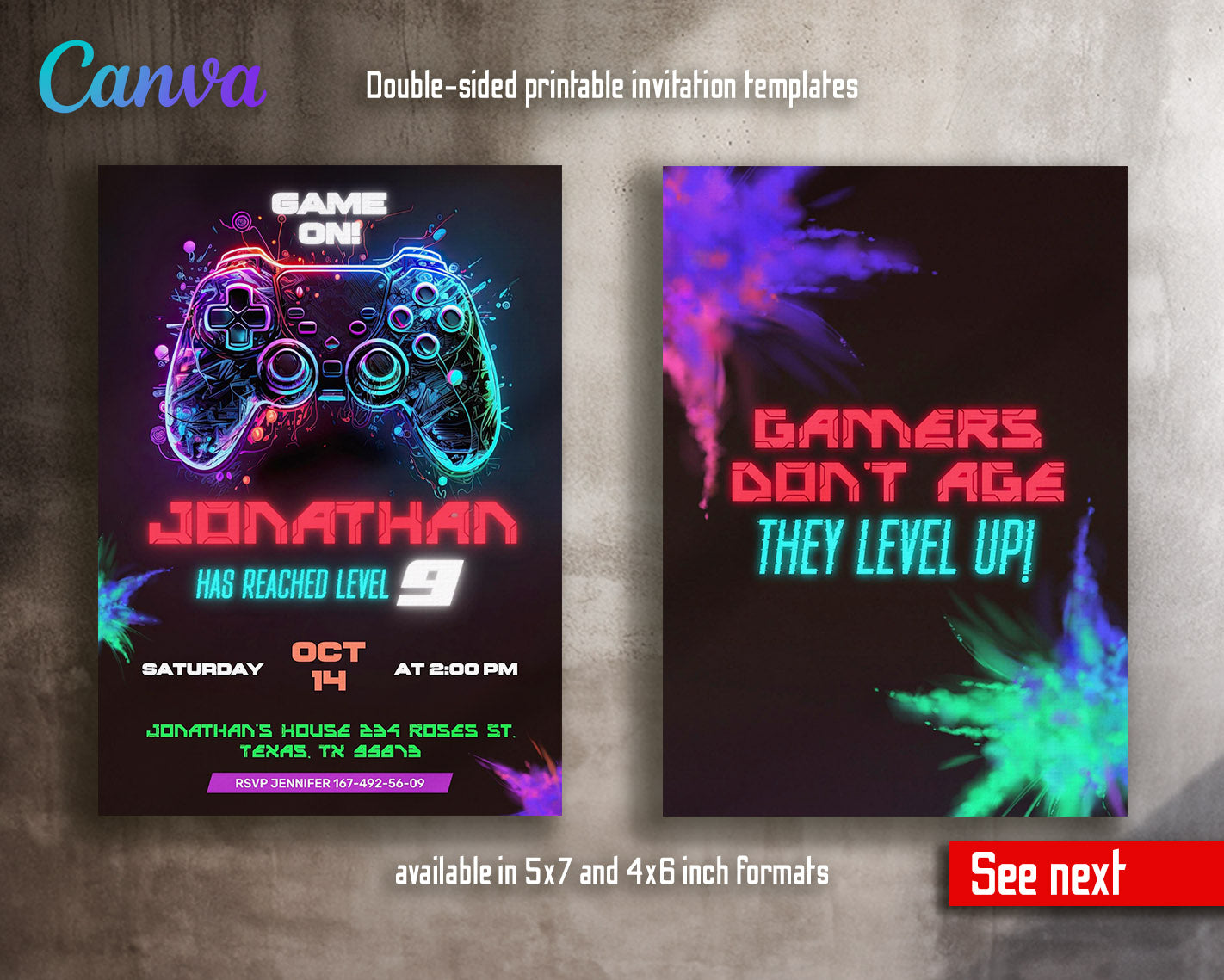 Gamer Party customizable invitation template | Share or Print | boy | WM056