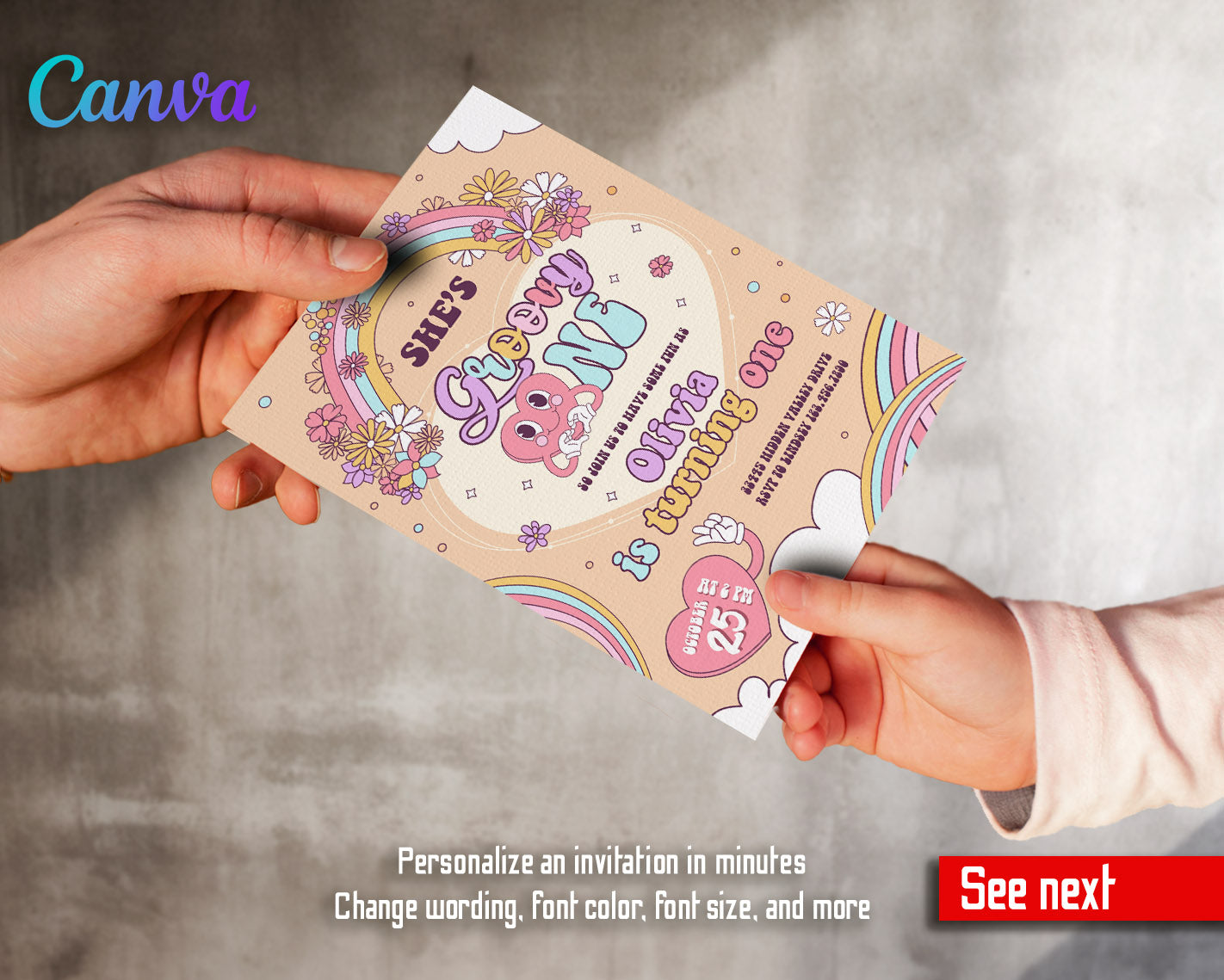 Groovy One First Birthday customizable invitation template | Share or Print |  | TZ344