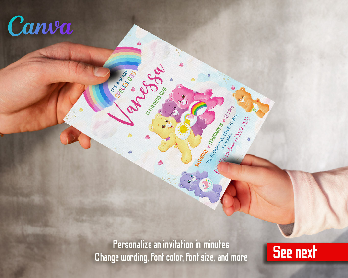 Care Bears  customizable invitation template | Share or Print |  | RS357