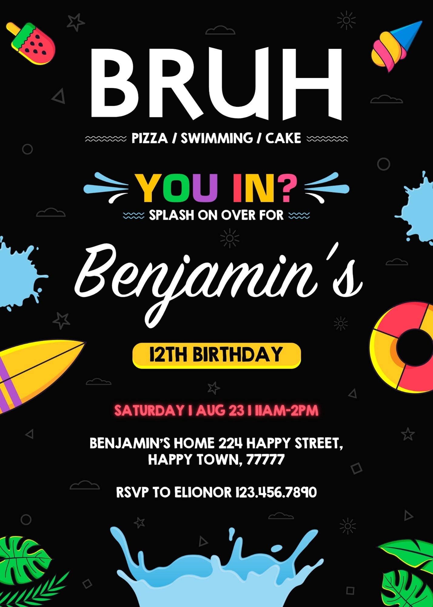 Bruh Pool customizable invitation template | Share or Print | boy | IW500