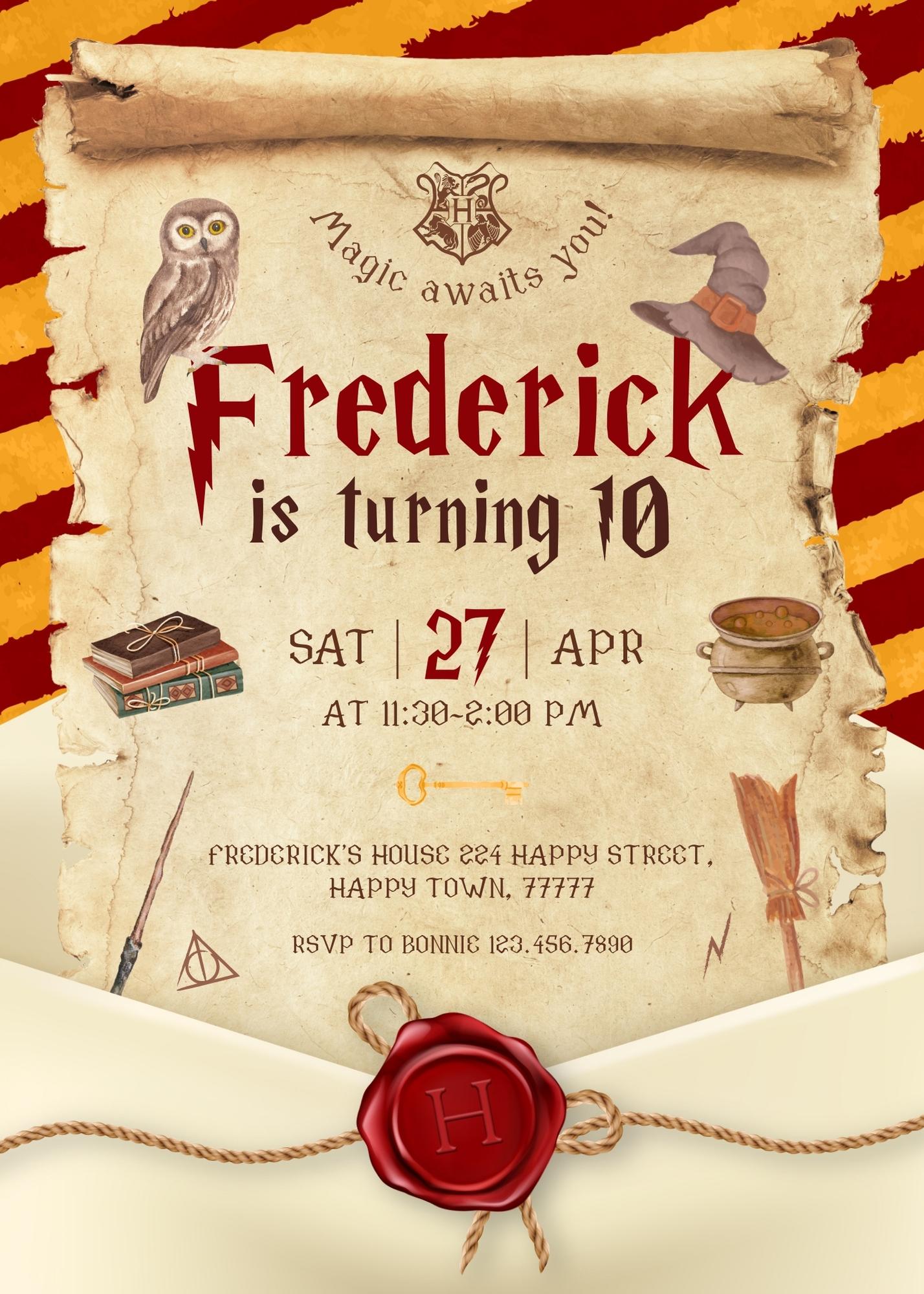 Harry Potter customizable invitation template | Share or Print |  | ET816