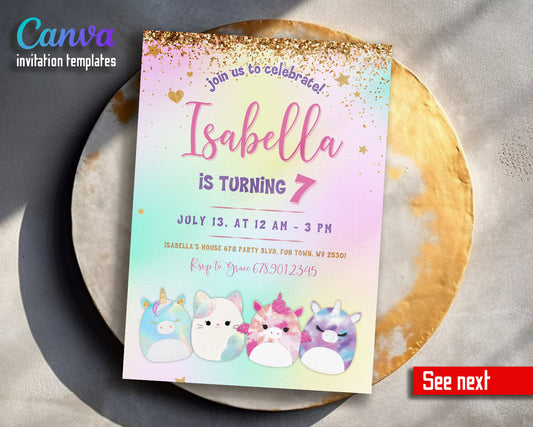 Squishmallows  customizable invitation template | Share or Print |  | EZ356