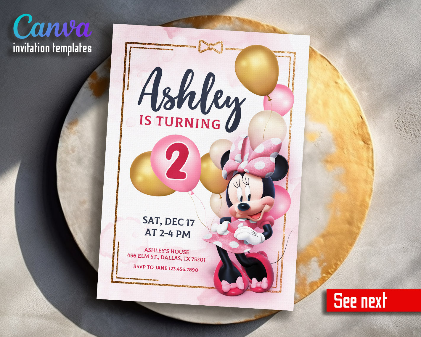 Minnie Mouse Disney Mickey customizable invitation template | Share or Print | girl | BZ831