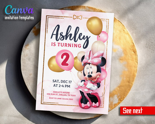 Minnie Mouse Disney Mickey customizable invitation template | Share or Print | girl | BZ831