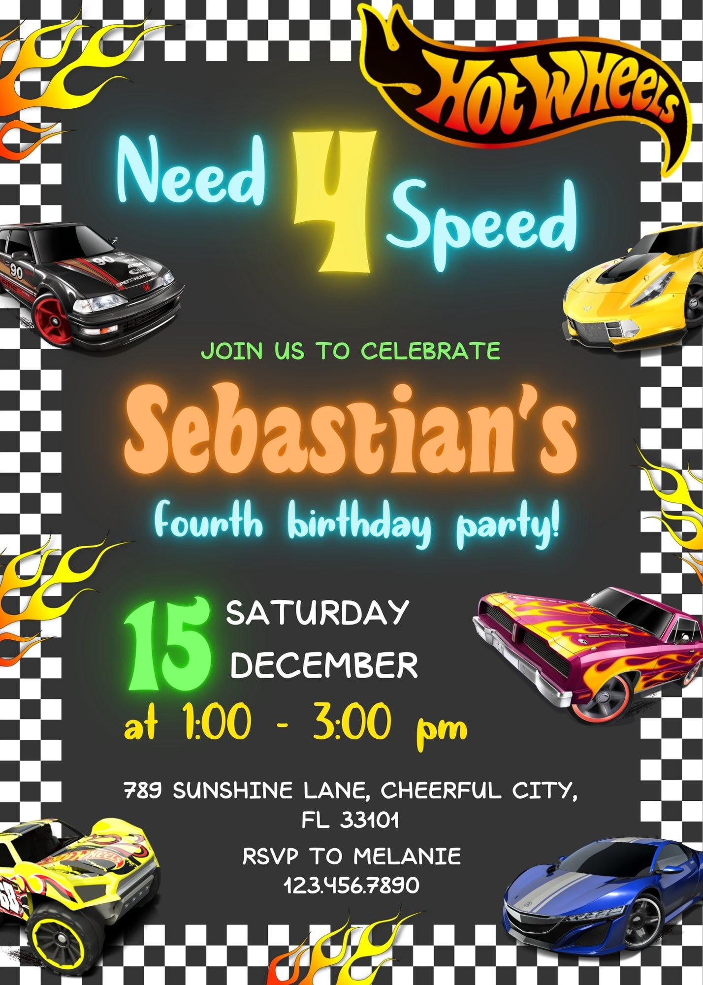 Hot Wheels Need Four Speed  customizable invitation template | Share or Print | boy | AS284