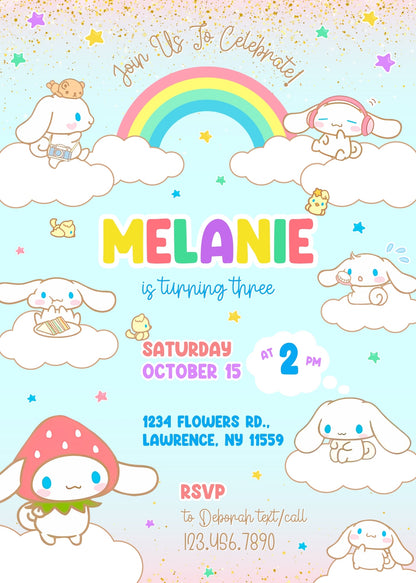 Cinnamoroll Hello Kitty Sanrio  customizable invitation template | Share or Print | girl | WZ089