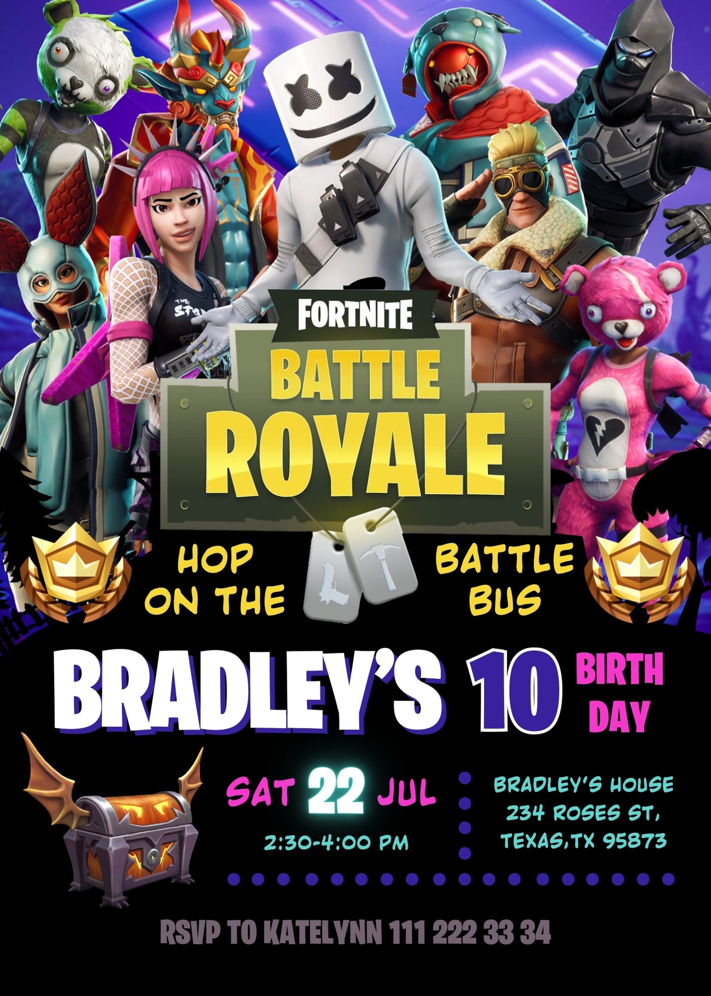 Fortnite gamer customizable invitation template | Share or Print | boy | GU937