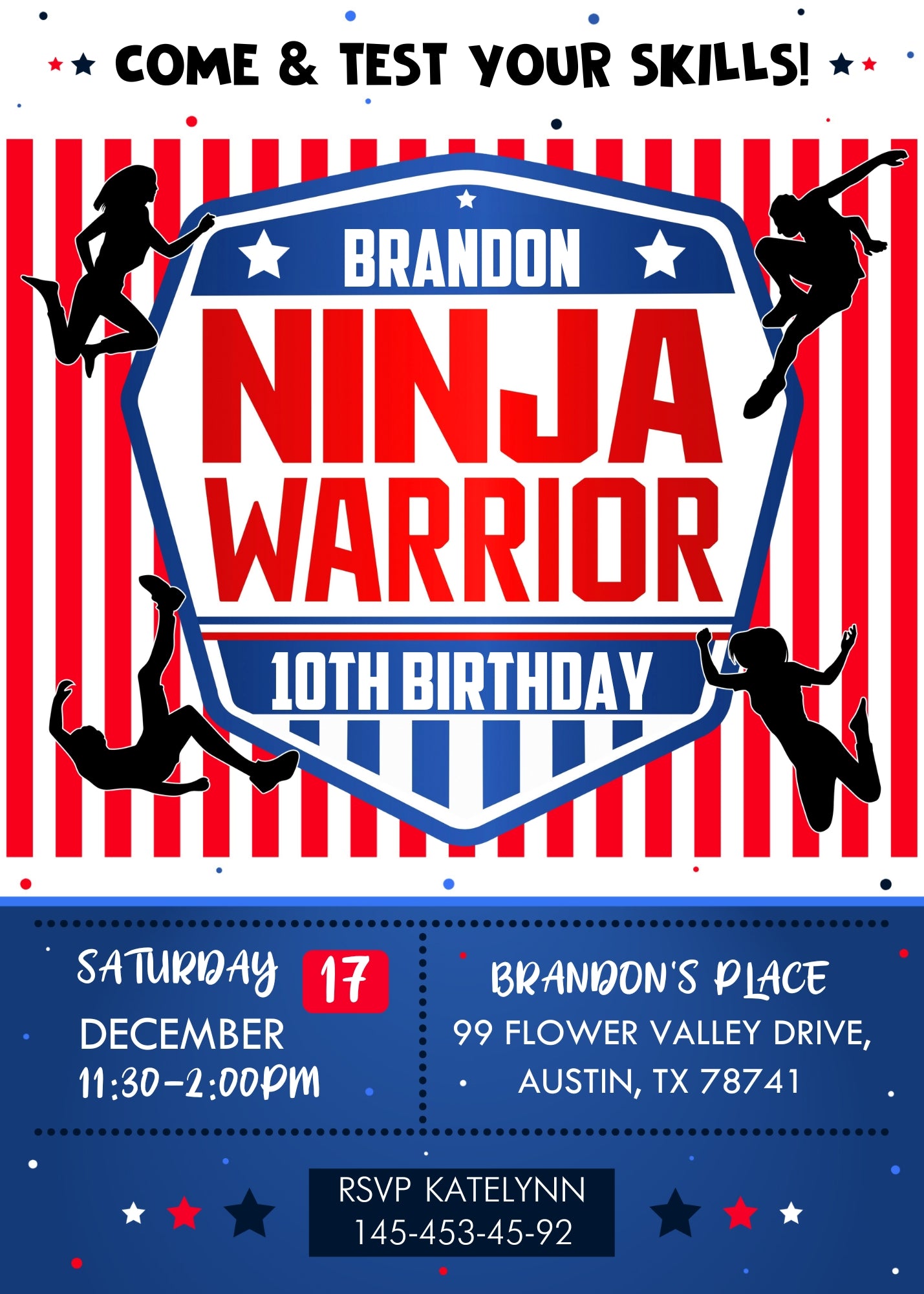 American Ninja Warrior customizable invitation template | Share or Print |  | DM989