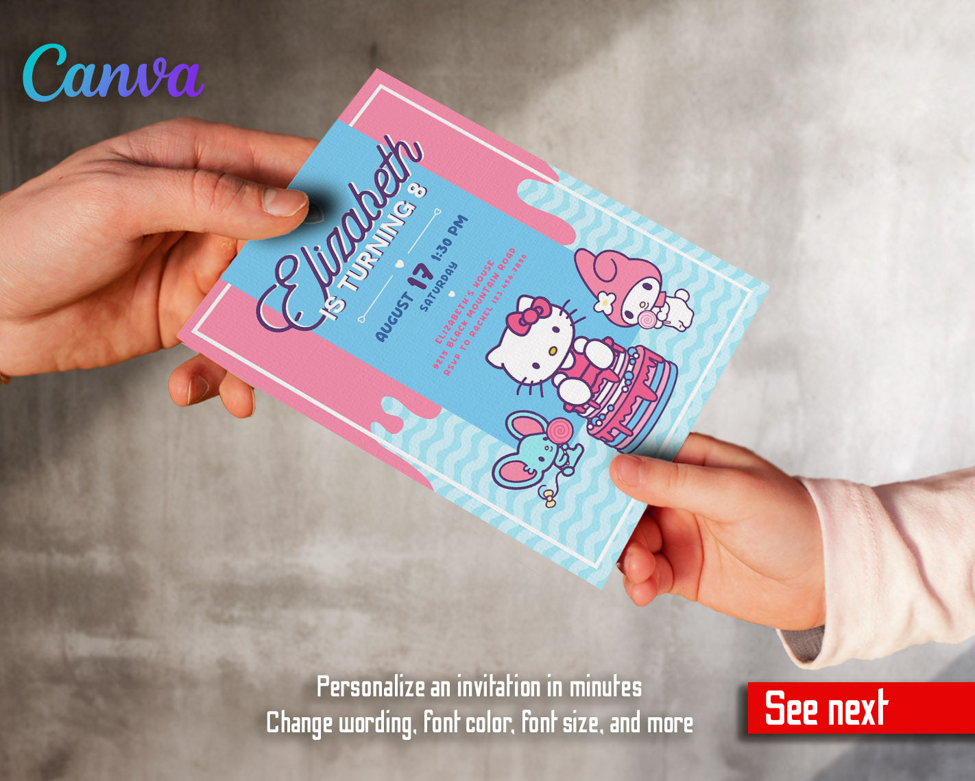 Hello Kitty Sanrio customizable invitation template | Share or Print | | JT730