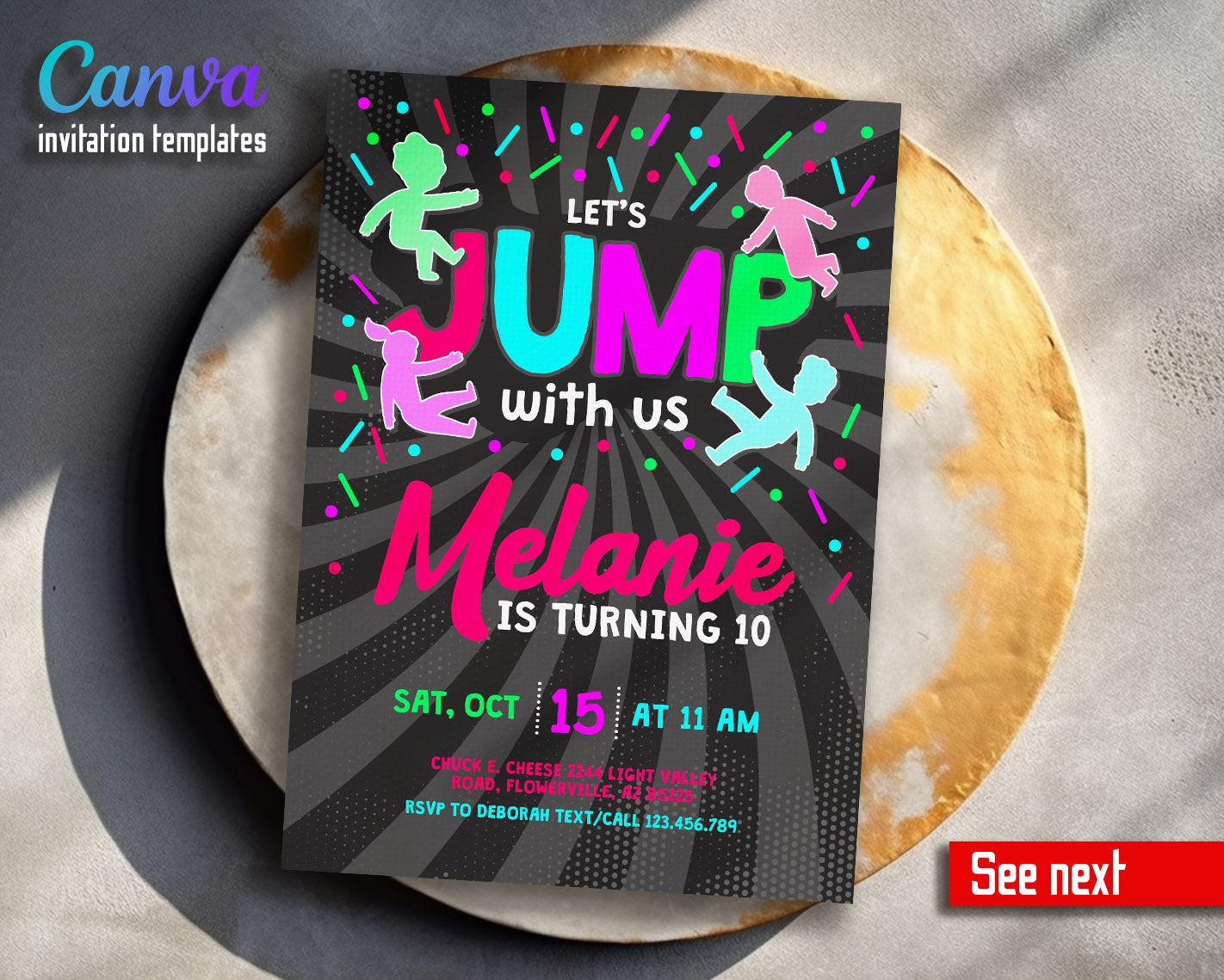 Trampoline Jump Party  customizable invitation template | Share or Print |  | KP592