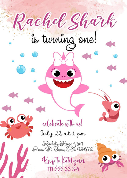 Baby Shark customizable invite template girl | instant download | Share or Print | UM502