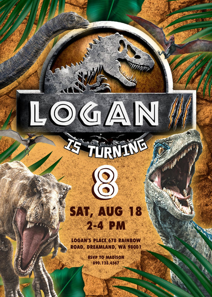 Jurassic Park Dinosaur customizable invitation template | Share or Print |  | LC029