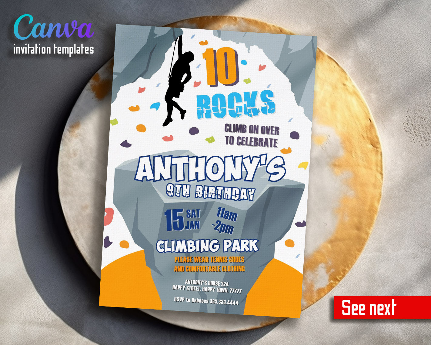 Rock Climbing  customizable invitation template | Share or Print |  | NV640