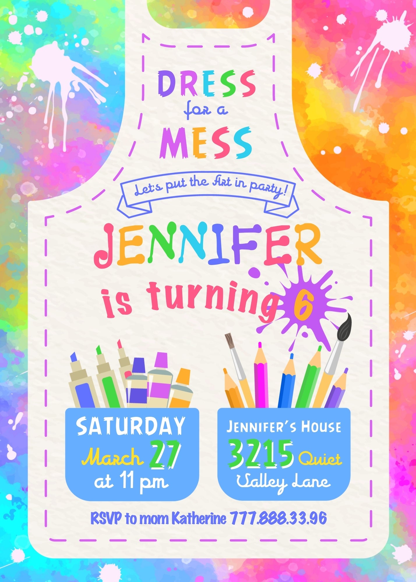 Art Dress For A Mess customizable invitation template | Share or Print | girl | VB213