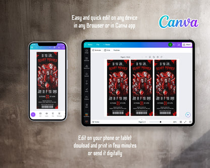 Horror Killer Movie Party Ticket customizable invitation template | Share or Print |  | SN449