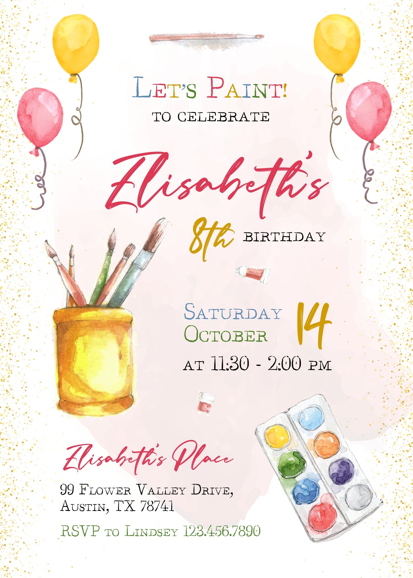 Art Party customizable invitation template | Share or Print | girl | RS330