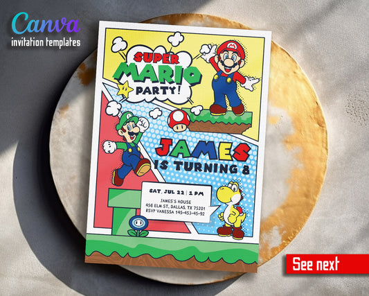 Super Mario Bros  customizable invitation template | Share or Print |  | QX397