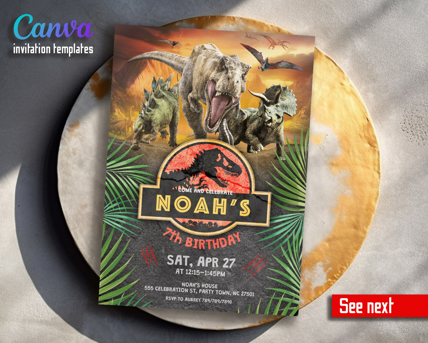 Jurassic Park Dinosaur customizable invitation template | Share or Print |  | XH418