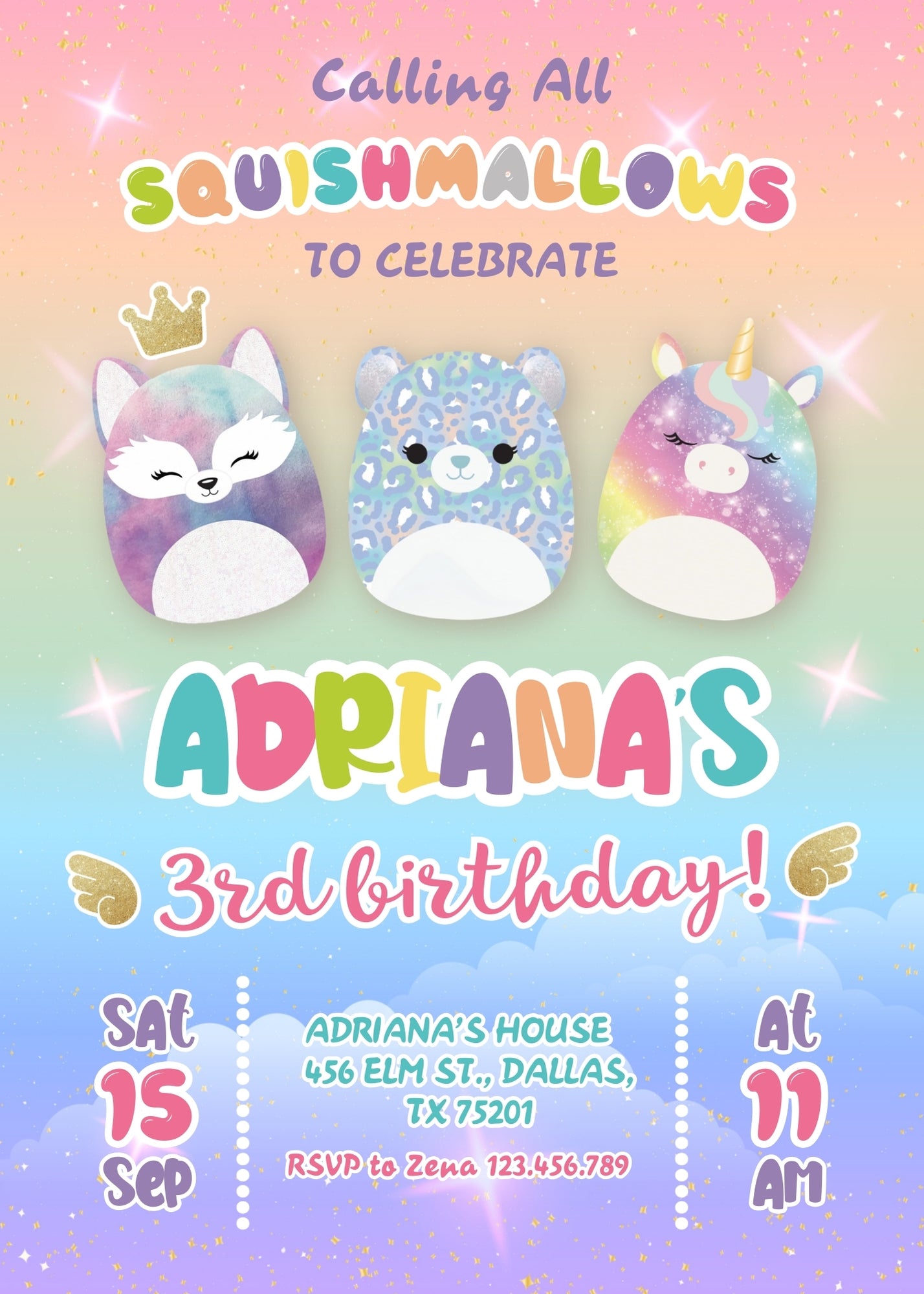 Squishmallows  customizable invitation template | Share or Print |  | IA558