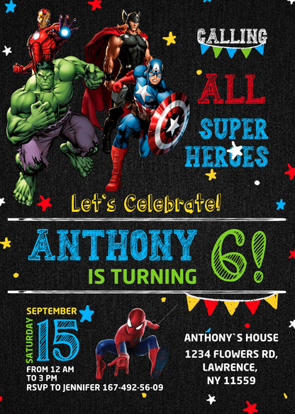 Avengers Marvel Superhero  customizable invitation template | Share or Print | boy | ZA952