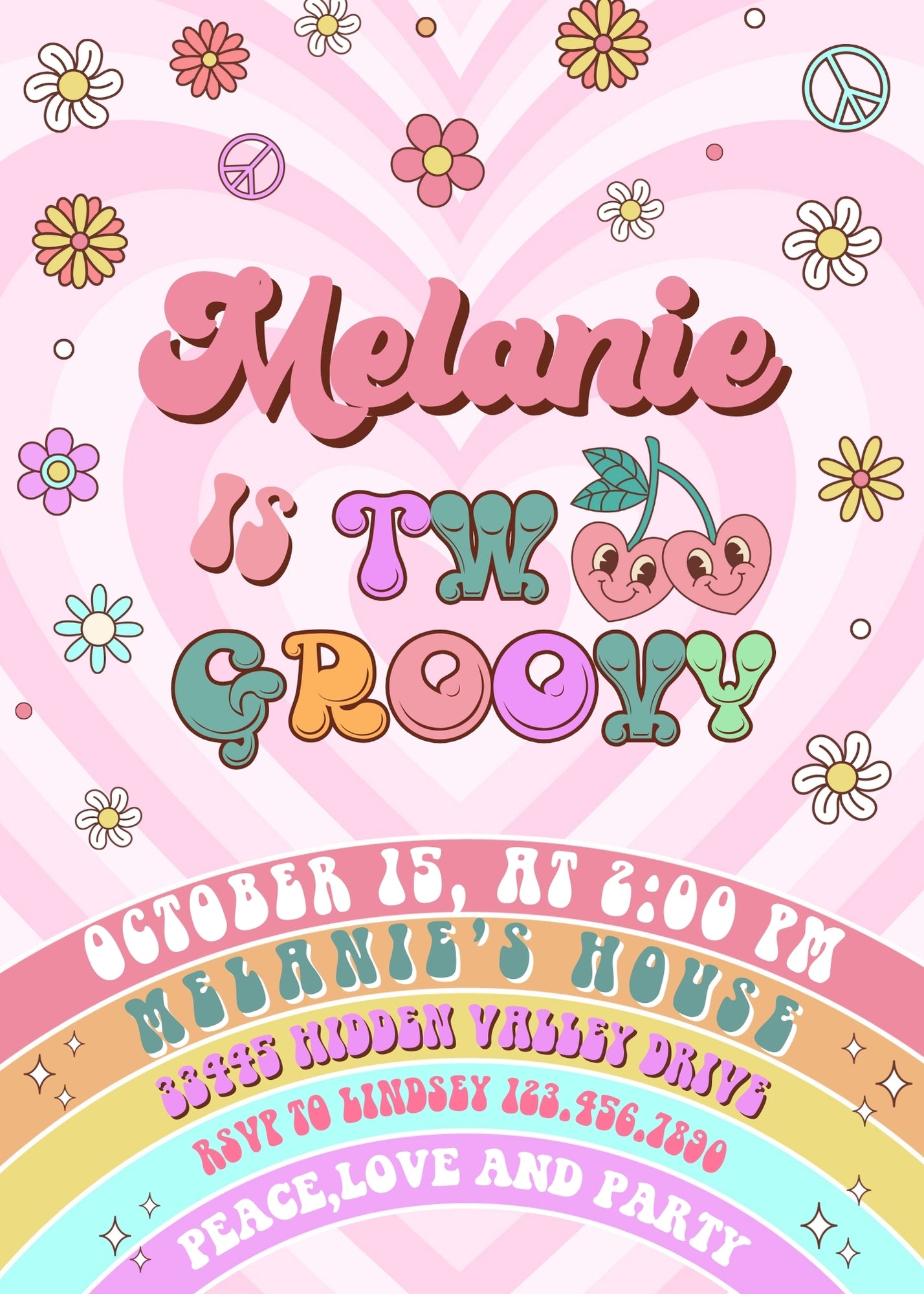 Groovy Second Birthday customizable invitation template | Share or Print |  | SW364