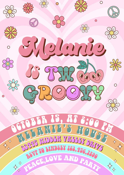 Groovy Second Birthday customizable invitation template | Share or Print |  | SW364