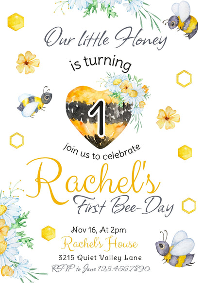 1st Bee Day Party customizable invitation template | Share or Print |  | DO020