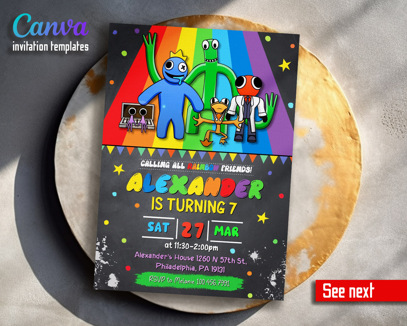 Rainbow Friends  customizable invitation template | Share or Print |  | TZ924