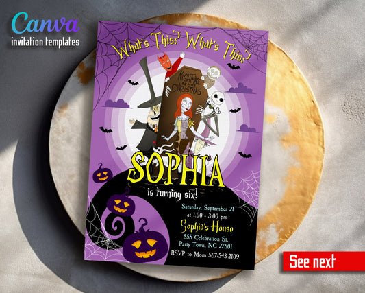 The Nightmare Before Christmas Halloween customizable invitation template | Share or Print |  | JW090