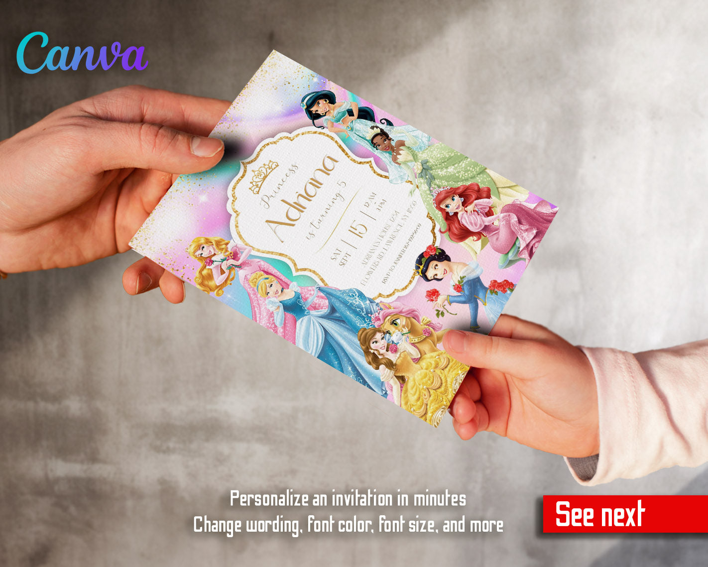 Disney Princess  customizable invitation template | Share or Print | girl | KW985