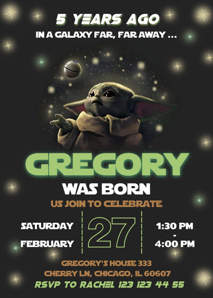 Baby Yoda Grogu Star Wars Mandalorian  customizable invitation template | Share or Print | boy | MQ519