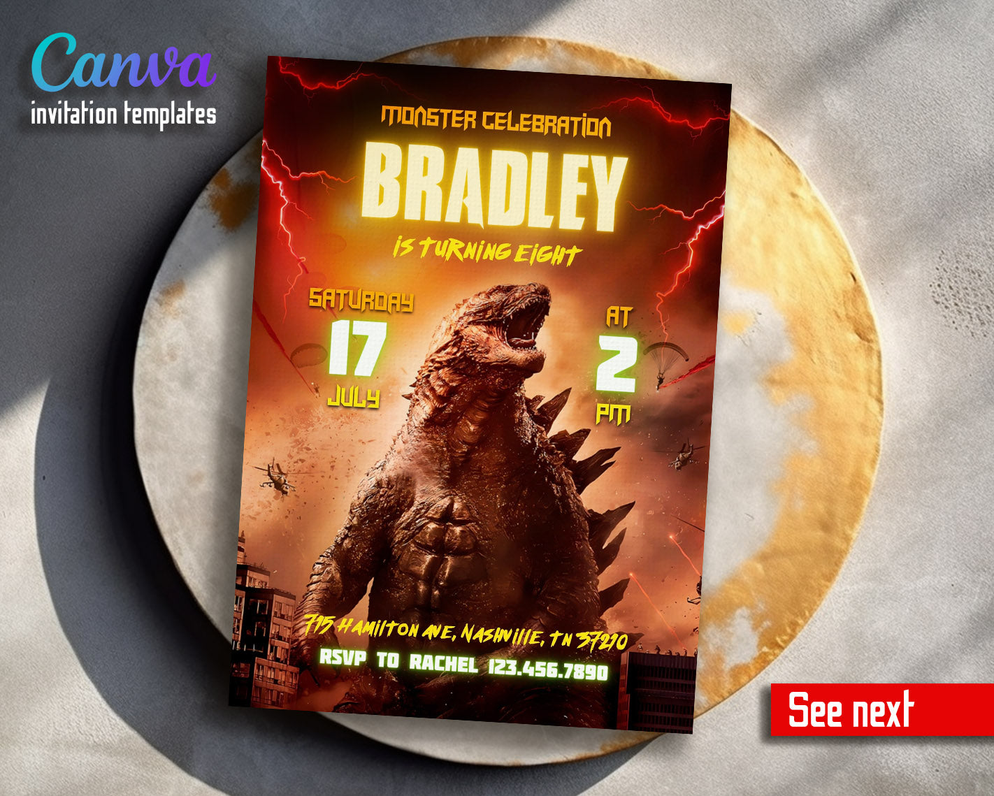 Godzilla and King Kong  customizable invitation template | Share or Print |  | IK159