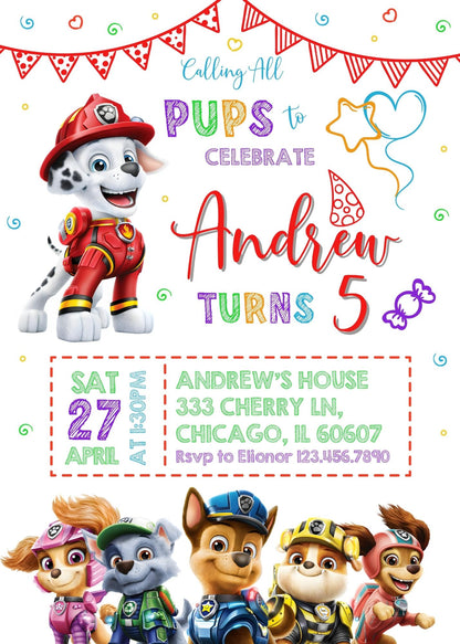 Paw Patrol customizable invite template | instant download | Share or Print | NG503