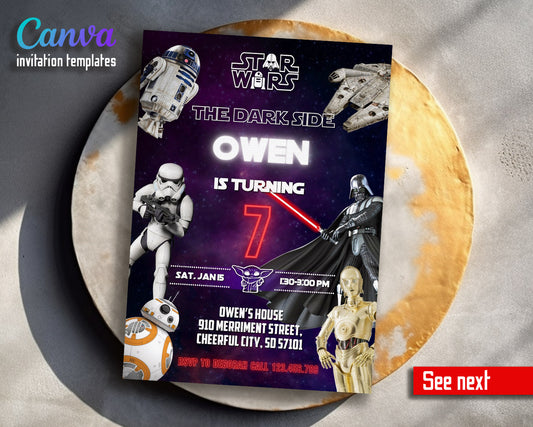 Star Wars Darth Vader  customizable invitation template | Share or Print | boy | SB077