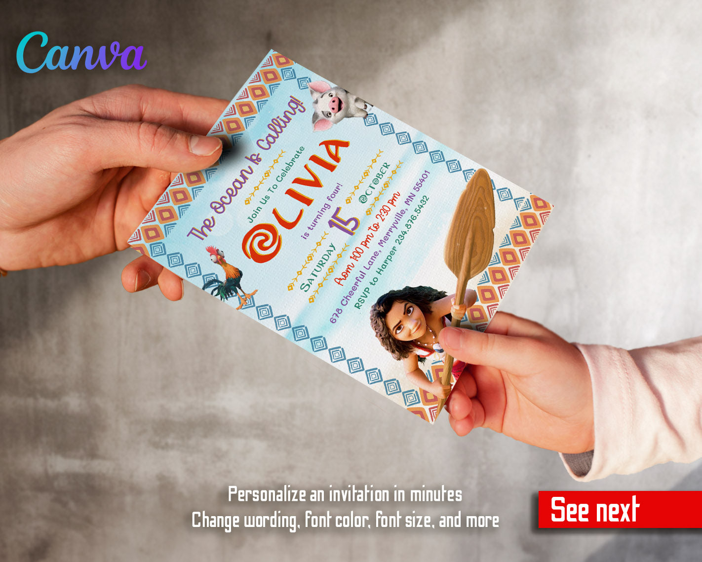 Moana Princess  customizable invitation template | Share or Print | girl | PL499