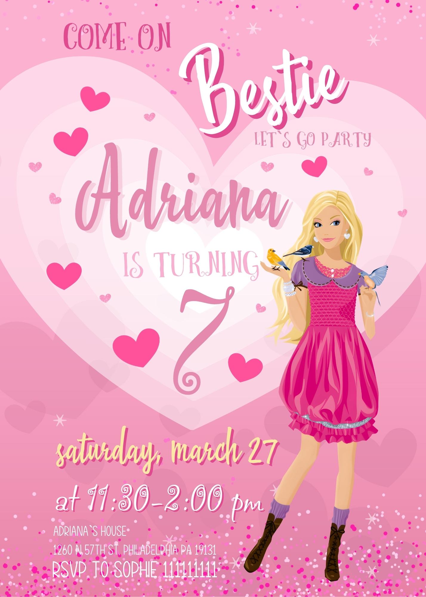 Barbie Pink  customizable invitation template | Share or Print | girl | CK158