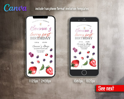 Berry First Birthday customizable invitation template | Share or Print | girl | OM910